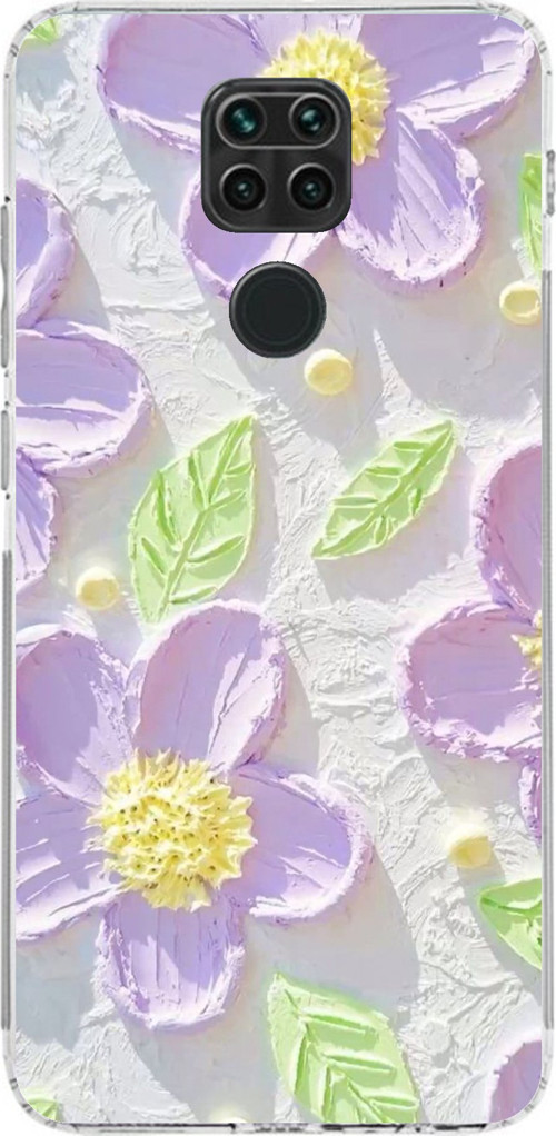 Redmi Note 9 Uyumlu Mor Papatyalar Sulu Boya Baskılı Silikon Kılıf