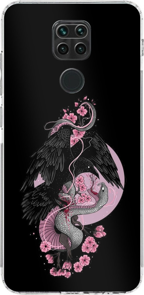 Redmi Note 9 Uyumlu Pembe Siyah Yılan Baskılı Silikon Kılıf