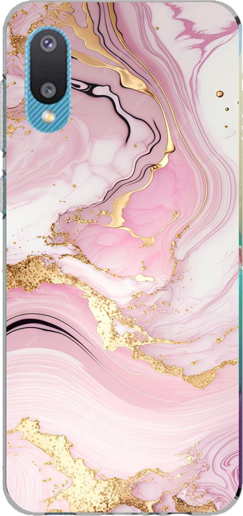 Samsung Galaxy A02 Uyumlu Pembe Mermer Baskılı Silikon Kılıf