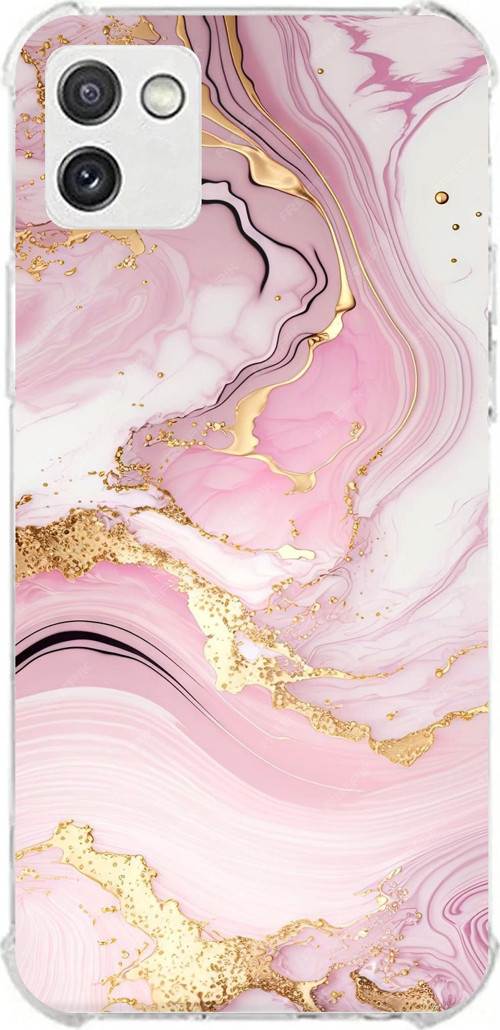 Samsung Galaxy A03 Uyumlu Pembe Mermer Baskılı Silikon Kılıf