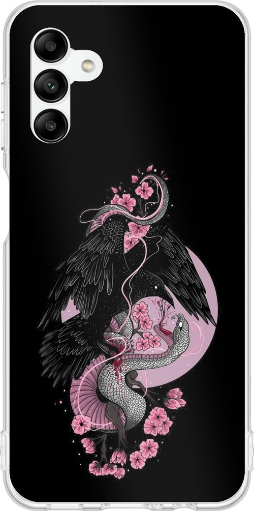 Samsung Galaxy A04s Uyumlu Pembe Siyah Yılan Baskılı Silikon Kılıf