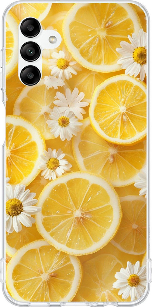 Samsung Galaxy A04s Uyumlu Limon Dilimleri ve Papatya Desenli Baskılı Silikon Kılıf