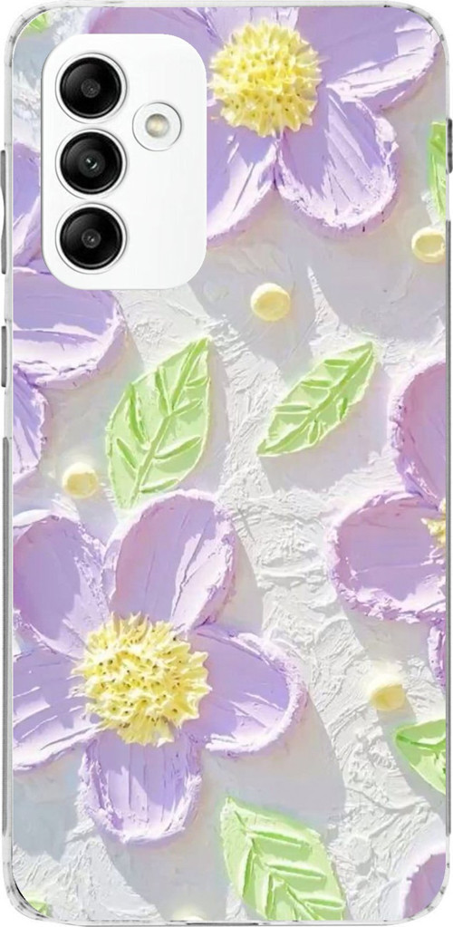 Samsung Galaxy A05s Uyumlu Mor Papatyalar Sulu Boya Baskılı Silikon Kılıf