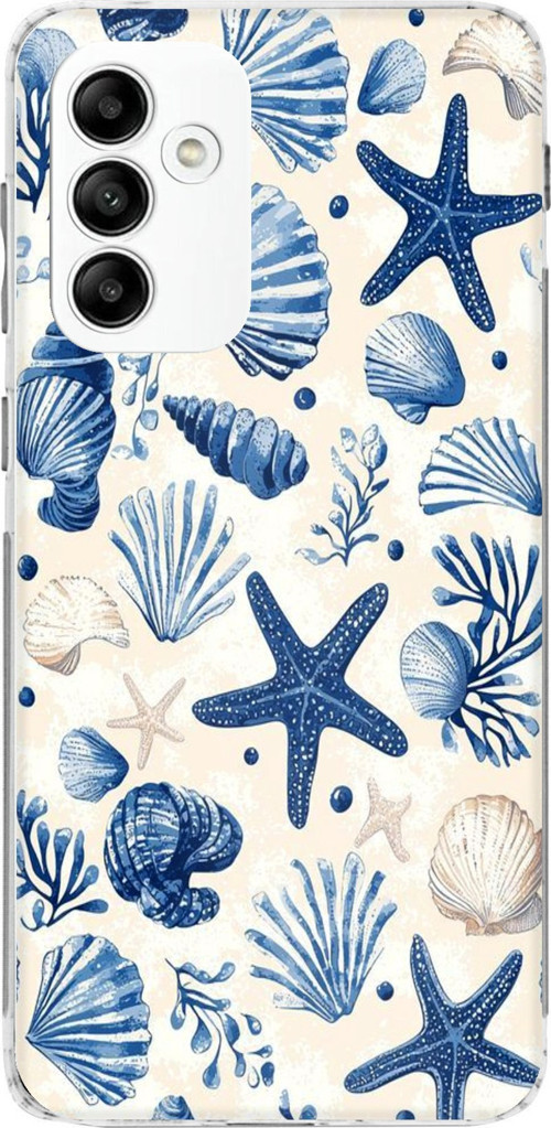 Samsung Galaxy A05s Uyumlu Mavi Deniz Kabuğu ve Yıldız Desenli Baskılı Silikon Kılıf