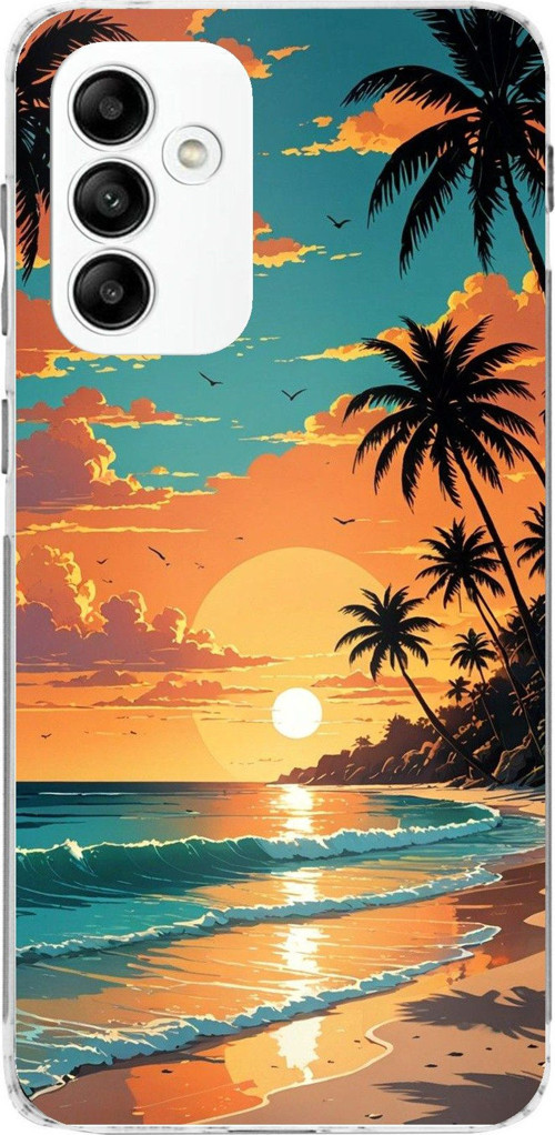 Samsung Galaxy A05s Uyumlu Tropikal Sahil ve Gün Batımı Baskılı Silikon Kılıf