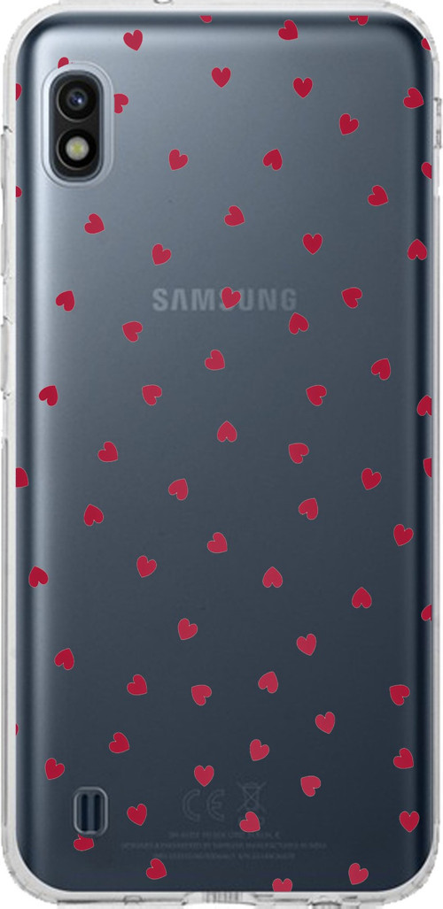 Samsung Galaxy A10 Uyumlu Kırmızı Kalpler Tasarımlı Baskılı Silikon Kılıf