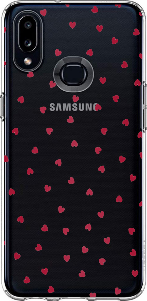 Samsung Galaxy A10S Uyumlu Kırmızı Kalpler Tasarımlı Baskılı Silikon Kılıf