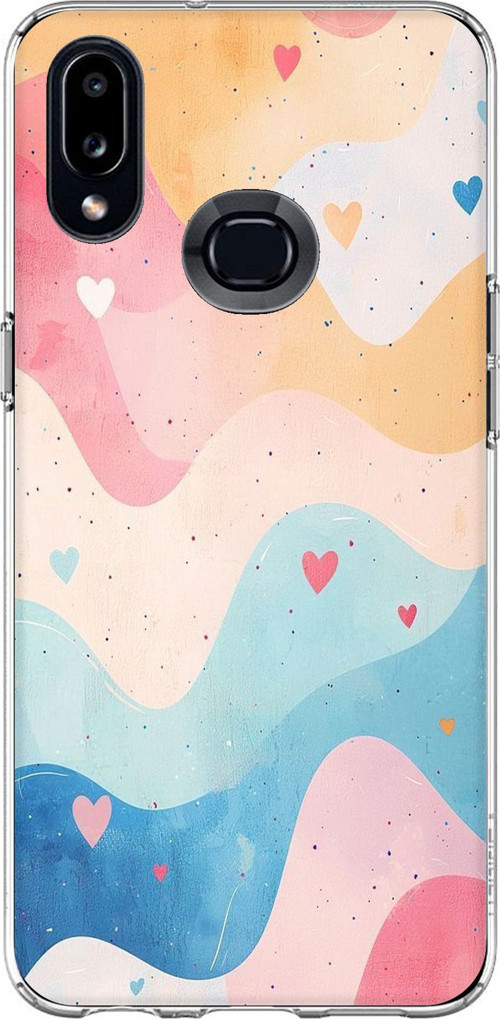 Samsung Galaxy A10S Uyumlu Pastel Renkli Dalgalı ve Kalp Baskılı Silikon Kılıf
