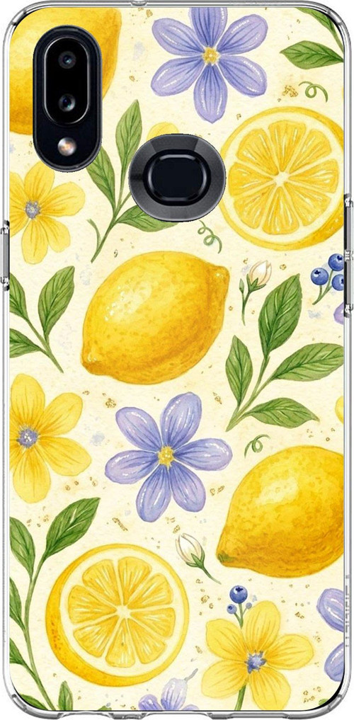 Samsung Galaxy A10S Uyumlu Sulu Boya Limon ve Çiçek Desenli Baskılı Silikon Kılıf