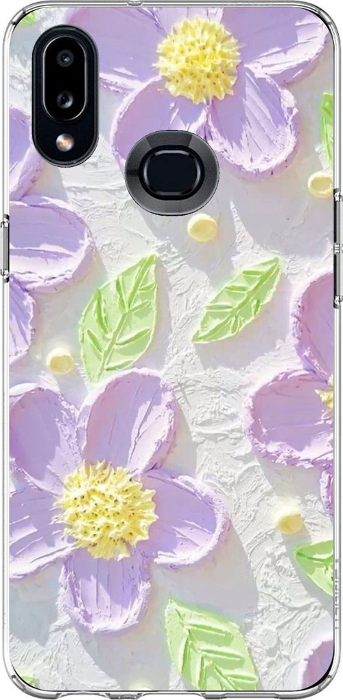 Samsung Galaxy A10S Uyumlu Mor Papatyalar Sulu Boya Baskılı Silikon Kılıf