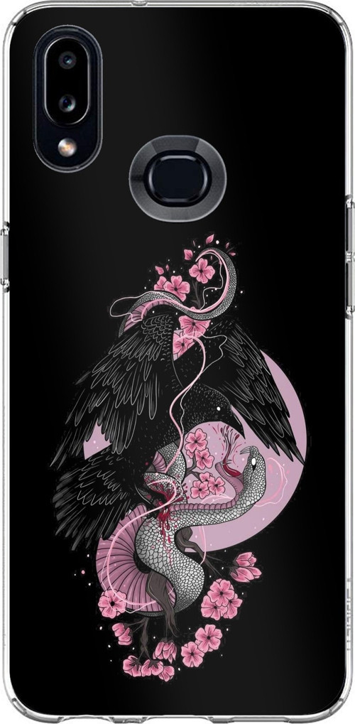 Samsung Galaxy A10S Uyumlu Pembe Siyah Yılan Baskılı Silikon Kılıf