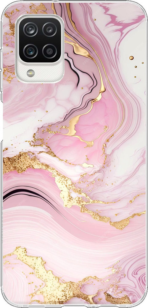 Samsung Galaxy A12-M12 Uyumlu Pembe Mermer Baskılı Silikon Kılıf