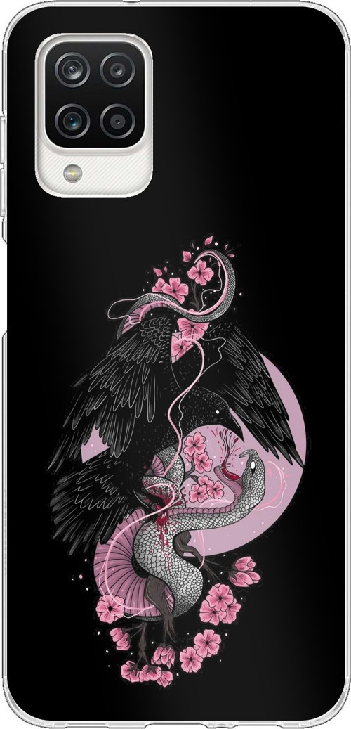 Samsung Galaxy A12-M12 Uyumlu Pembe Siyah Yılan Baskılı Silikon Kılıf
