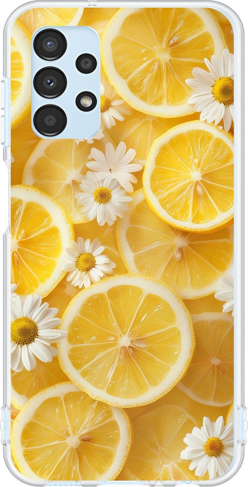 Samsung Galaxy A13 Uyumlu Limon Dilimleri ve Papatya Desenli Baskılı Silikon Kılıf