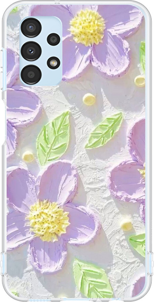 Samsung Galaxy A13 Uyumlu Mor Papatyalar Sulu Boya Baskılı Silikon Kılıf