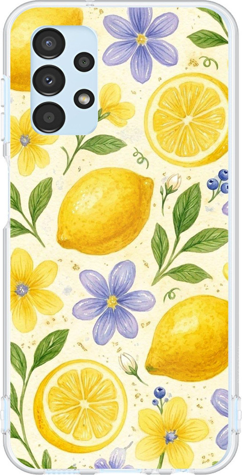 Samsung Galaxy A13 Uyumlu Sulu Boya Limon ve Çiçek Desenli Baskılı Silikon Kılıf