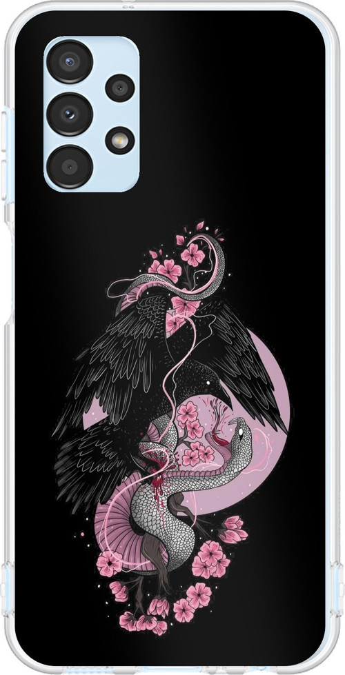 Samsung Galaxy A13 Uyumlu Pembe Siyah Yılan Baskılı Silikon Kılıf