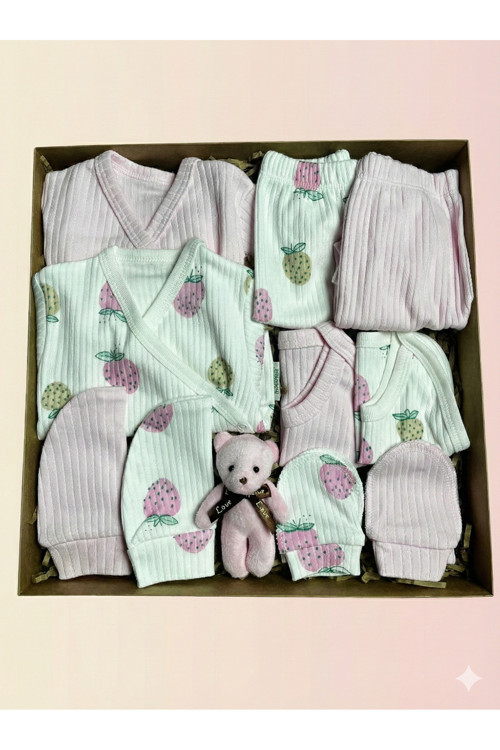 10 Parça Yeni Doğan Hastane Çıkışı & Hoş Geldin Kız Bebek Seti (Hediye Kutulu & Ayıcıklı)–Babyshower