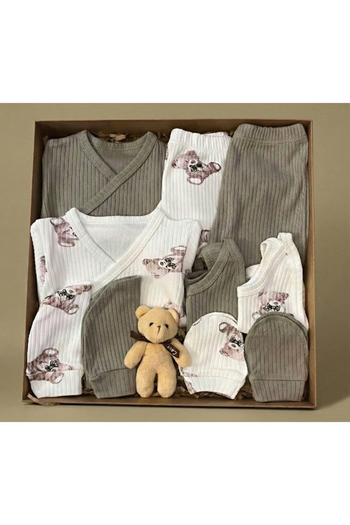 10 Parça Yeni Doğan Hastane Çıkışı & Hoş Geldin Bebek Seti (Hediye Kutulu & Ayıcıklı) – Babyshower