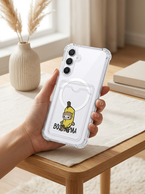 Samsung Galaxy A17 Boş Yapma Muz Detaylı Kart Bölmeli Şeffaf Telefon Kılıfı - NLCAEB9052-194