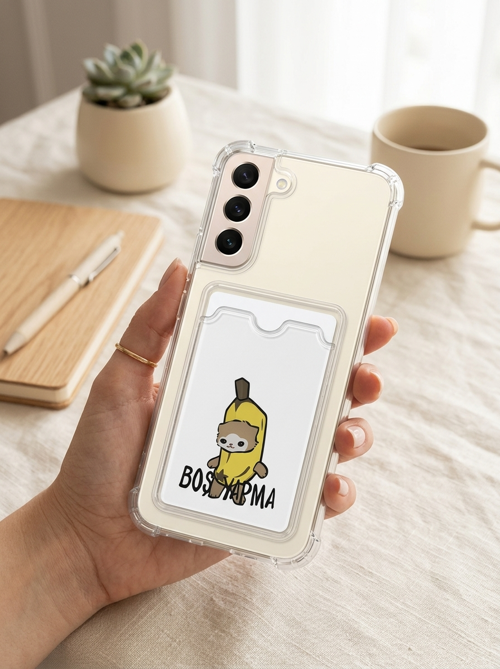Samsung Galaxy S22 Boş Yapma Muz Detaylı Kart Bölmeli Şeffaf Telefon Kılıfı - NLCAEB1985-223