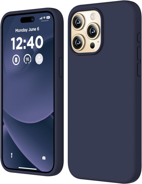 RUCHI iPhone 15 Pro ile Uyumlu Kılıf, İçi Kadife Kaplamalı İnce Sıvı Silikon Tam Koruma Yumuşak Jel Silikon Kapak, Lacivert