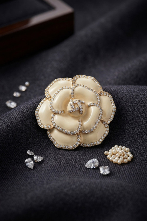 Gold Renk Zirkon Taşlı Gül Model Broş