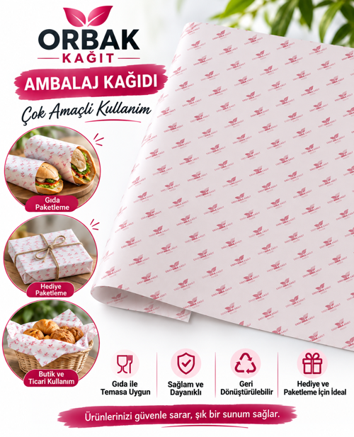 Ambalaj Kağıdı 100 adet 50x70 cm 42 gr Gıda Temasına Uygun Paketleme ve Hediye Kağıdı