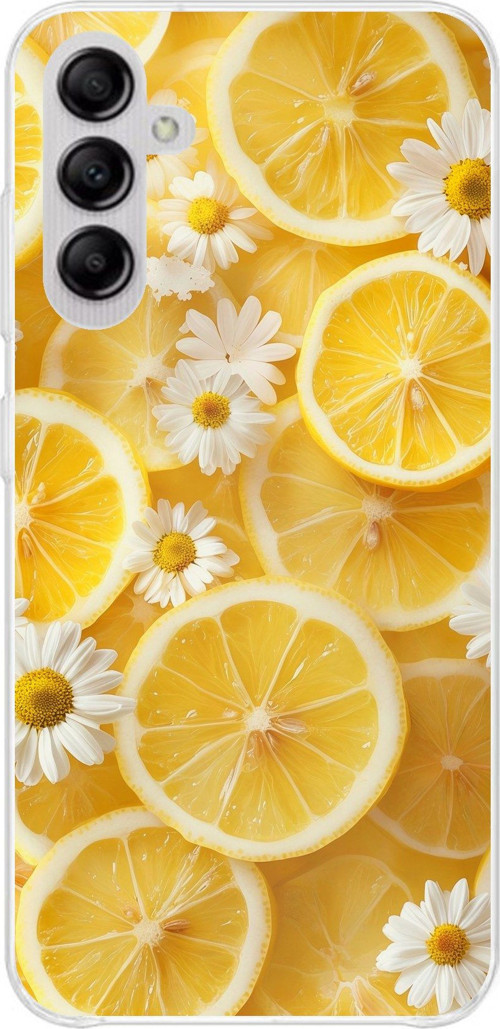 Samsung Galaxy A14 Uyumlu Limon Dilimleri ve Papatya Desenli Baskılı Silikon Kılıf