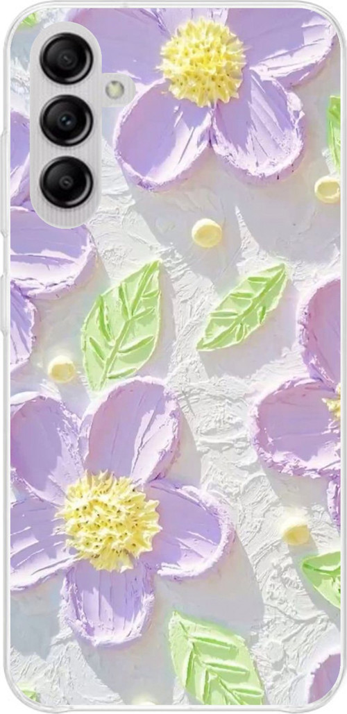 Samsung Galaxy A14 Uyumlu Mor Papatyalar Sulu Boya Baskılı Silikon Kılıf