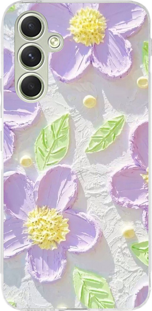 Samsung Galaxy A15 Uyumlu Mor Papatyalar Sulu Boya Baskılı Silikon Kılıf