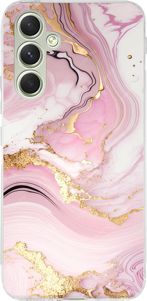 Samsung Galaxy A15 Uyumlu Pembe Mermer Baskılı Silikon Kılıf