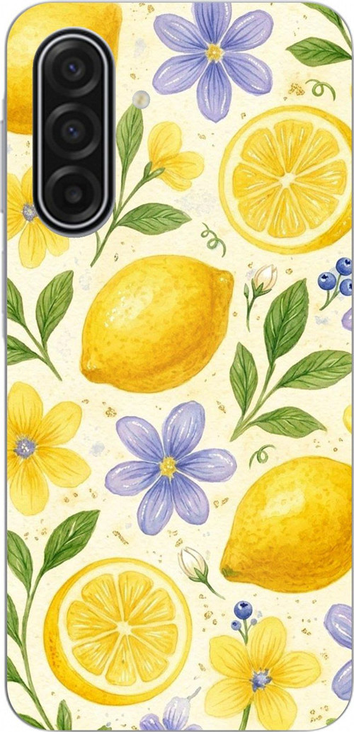 Samsung Galaxy A17 Uyumlu Sulu Boya Limon ve Çiçek Desenli Baskılı Silikon Kılıf