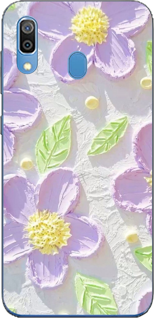 Samsung Galaxy A20-A30 Uyumlu Mor Papatyalar Sulu Boya Baskılı Silikon Kılıf