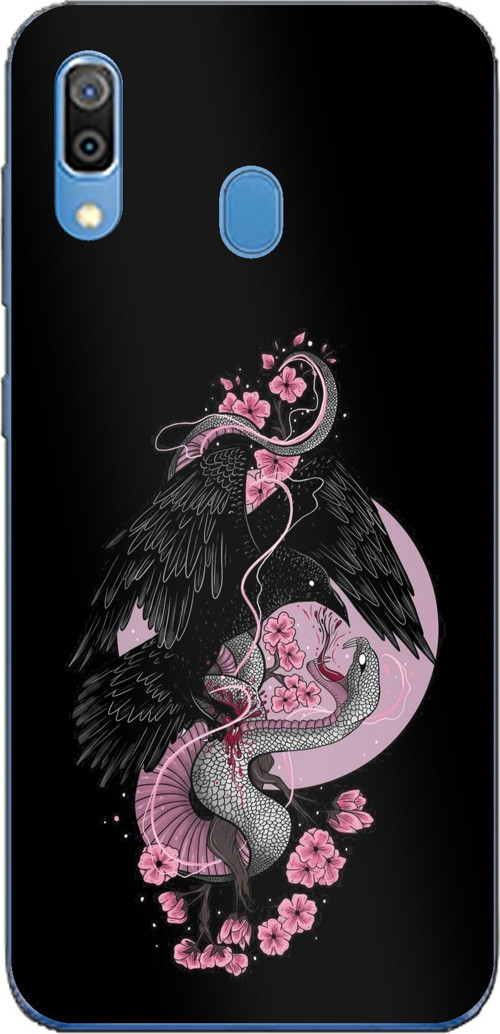 Samsung Galaxy A20-A30 Uyumlu Pembe Siyah Yılan Baskılı Silikon Kılıf