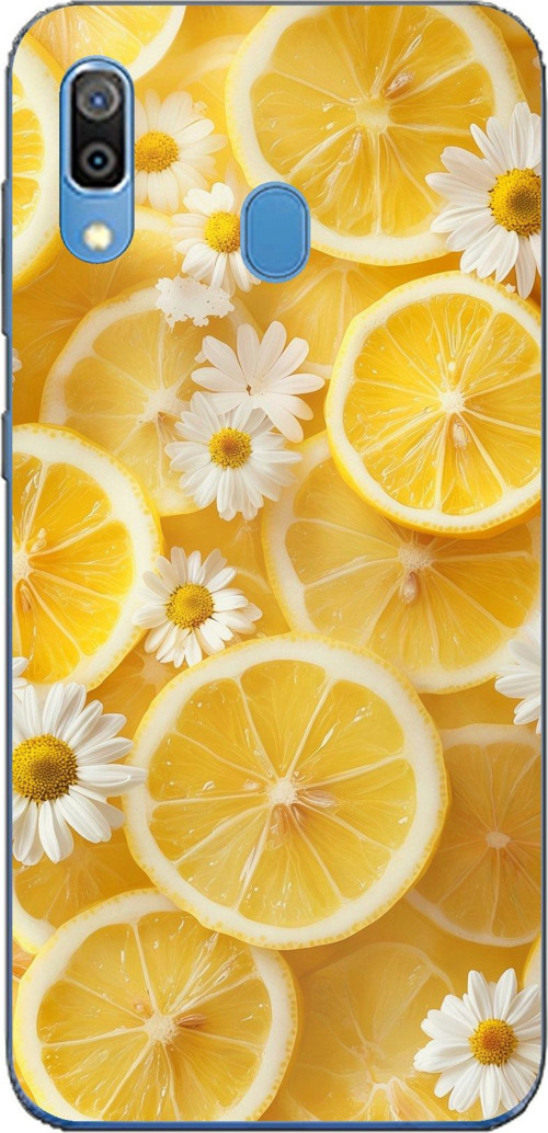 Samsung Galaxy A20-A30 Uyumlu Limon Dilimleri ve Papatya Desenli Baskılı Silikon Kılıf
