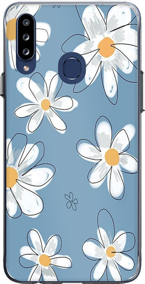 Samsung Galaxy A20S Uyumlu Mavi Papatya Bahçesi Baskılı Silikon Kılıf