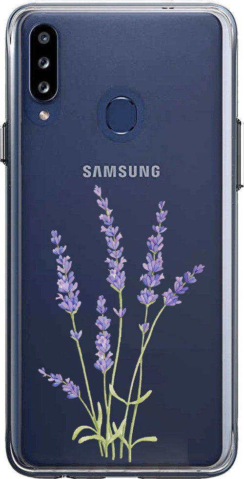 Samsung Galaxy A20S Uyumlu Lavanta Çiçek Tasarımlı Baskılı Silikon Kılıf
