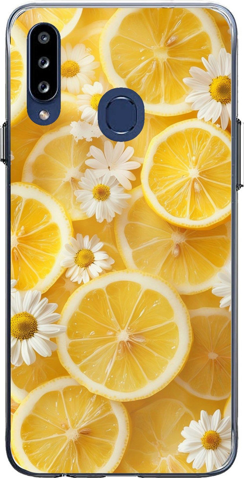 Samsung Galaxy A20S Uyumlu Limon Dilimleri ve Papatya Desenli Baskılı Silikon Kılıf