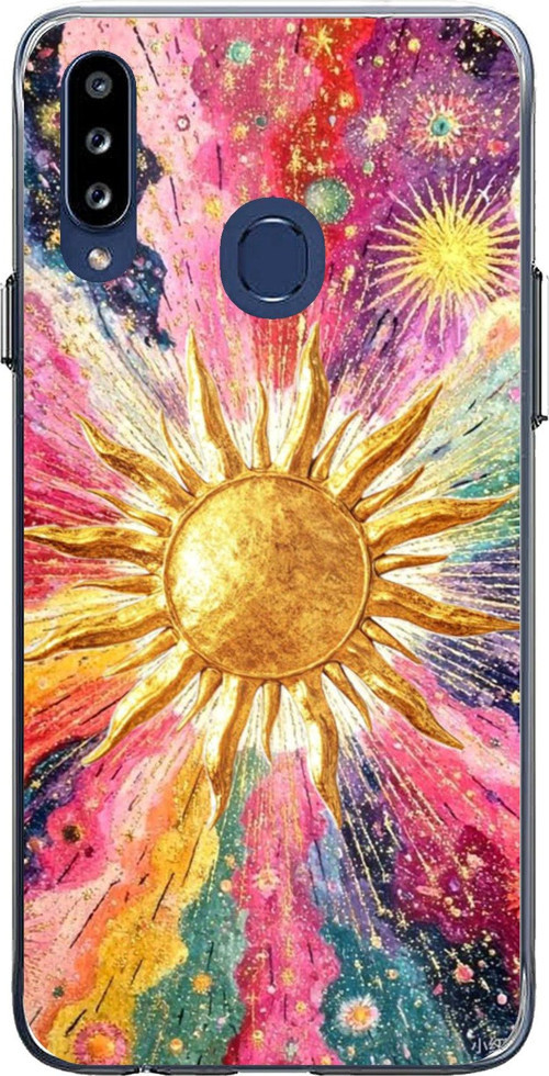Samsung Galaxy A20S Uyumlu Psikedelik Galaksi ve Güneş Desenli Baskılı Silikon Kılıf