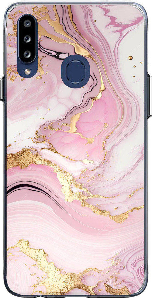 Samsung Galaxy A20S Uyumlu Pembe Mermer Baskılı Silikon Kılıf