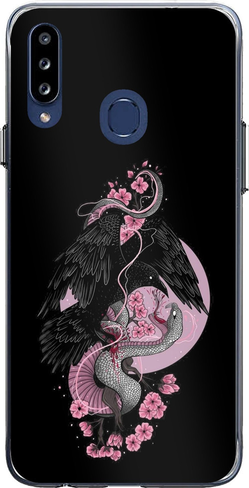 Samsung Galaxy A20S Uyumlu Pembe Siyah Yılan Baskılı Silikon Kılıf