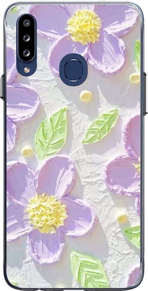 Samsung Galaxy A20S Uyumlu Mor Papatyalar Sulu Boya Baskılı Silikon Kılıf