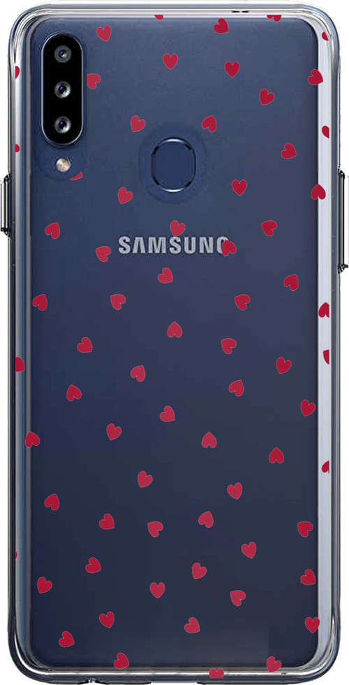 Samsung Galaxy A20S Uyumlu Kırmızı Kalpler Tasarımlı Baskılı Silikon Kılıf