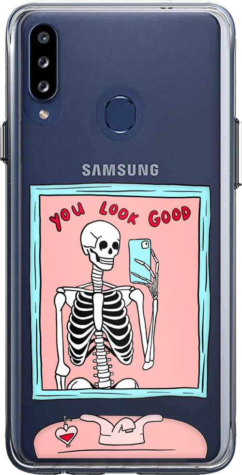 Samsung Galaxy A20S Uyumlu You Look Good İskelet Tasarımlı Baskılı Silikon Kılıf