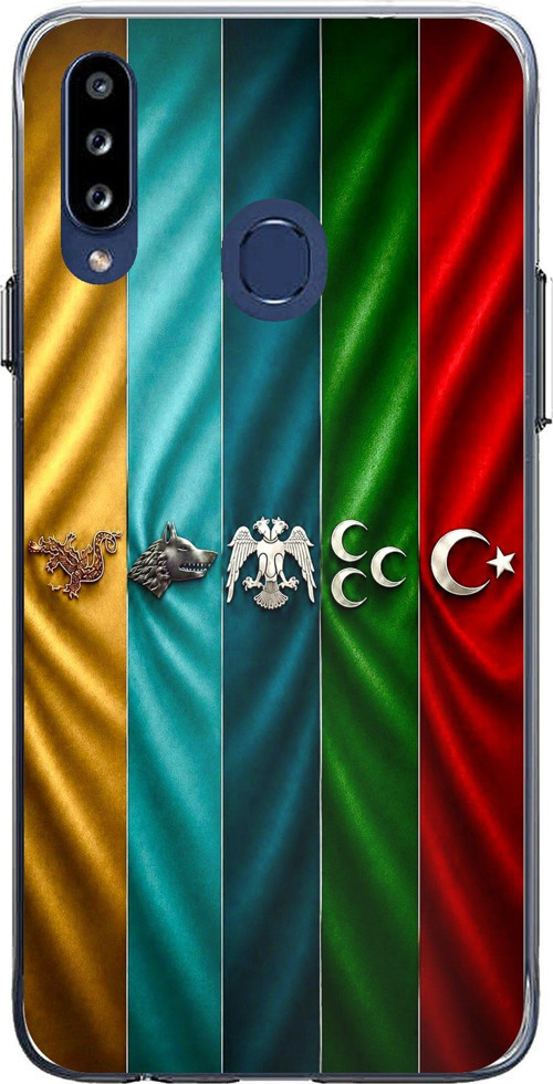 Samsung Galaxy A20S Uyumlu Tarihi Türk Devletleri Bayrakları Baskılı Silikon Kılıf