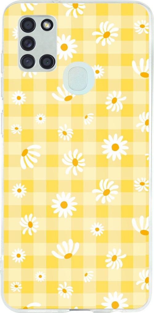 Samsung Galaxy A21S Uyumlu Sarı Papatya Bahçesi Baskılı Silikon Kılıf