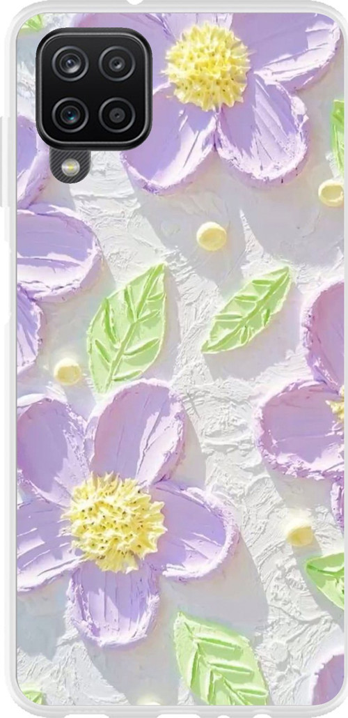 Samsung Galaxy A22-M22-M32 Uyumlu Mor Papatyalar Sulu Boya Baskılı Silikon Kılıf