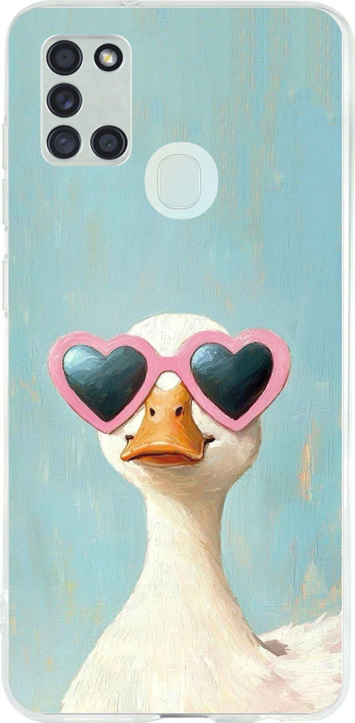 Samsung Galaxy A21S Uyumlu Yağlı Boya Pop-Art Ördek Baskılı Silikon Kılıf