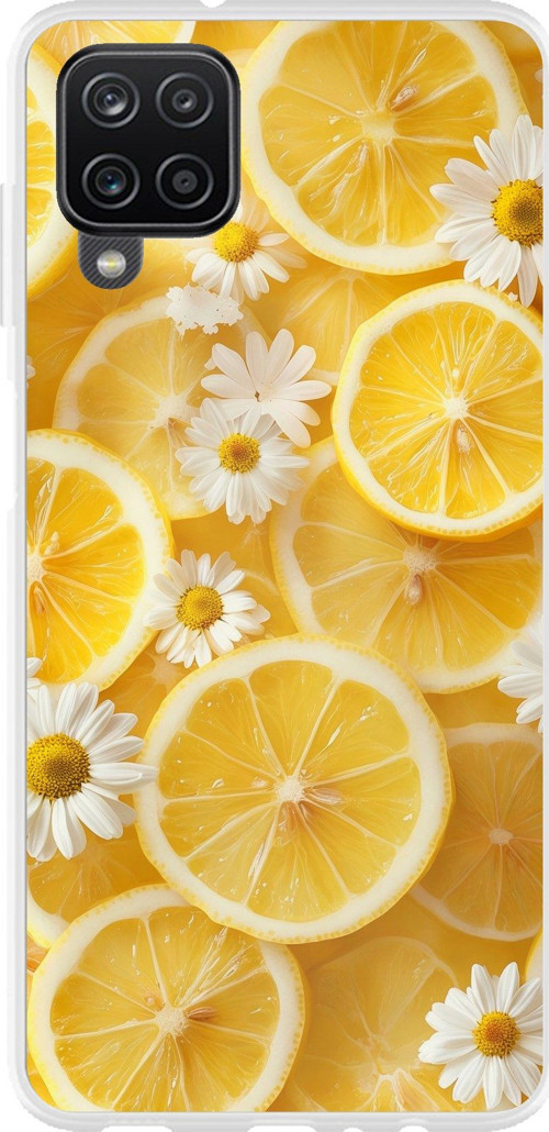 Samsung Galaxy A22-M22-M32 Uyumlu Limon Dilimleri ve Papatya Desenli Baskılı Silikon Kılıf